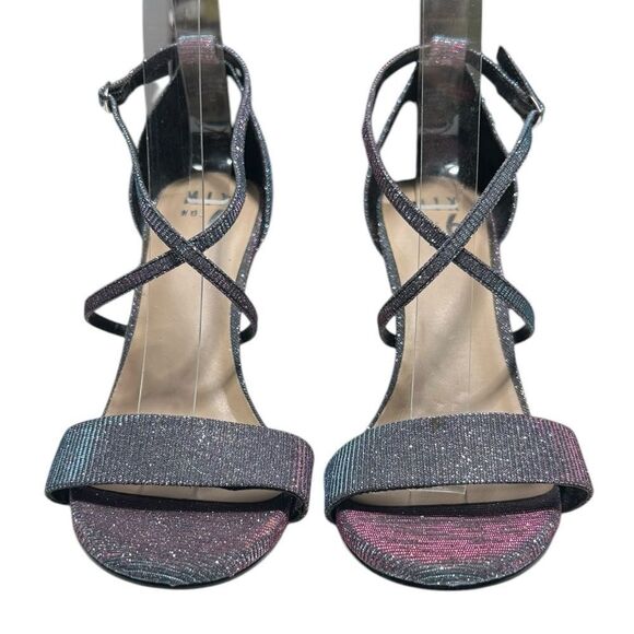 Mix No. 6 Blue and Pink Sparkly High Heels Glitter Stilettos Open Toe Pumps - Picture 2 of 11